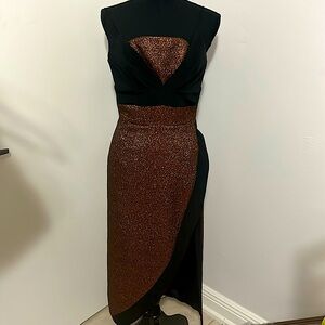 NWT Christian Soriano Black and Copper Fitted Evening Gown